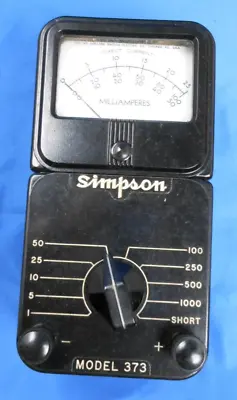 VINTAGE SIMPSON DC MILLIAMMETER 0-1000mA MODEL 373 CAT NO. 12320 AMMETER W/BOX • $29.95