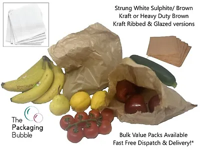 White Brown Kraft Strung Paper Bags Grocery Food Fruit Veg Takeaway Sandwich Bag • £1.99