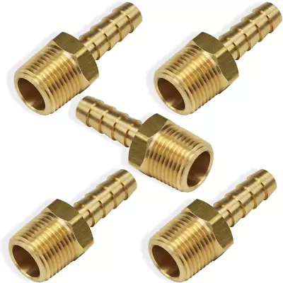 5Pcs Brass Hose Barb Fittings 5/16 Inch Barb To 3/8 Inch Male NPT Thread Air Hos • $12.40