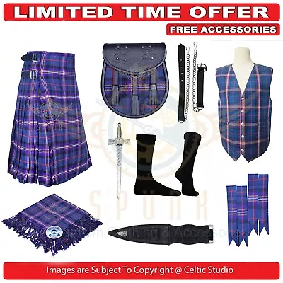 Scottish Traditional Handmade 8 Yard 13Oz Tartan Kilt Men's Kilt & Accessories • $94.05