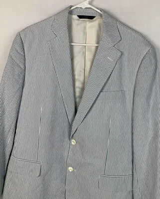 Brooks Brothers Blazer Mens 42L Blue White Seersucker Striped Jacket Cotton 346 • $69.99