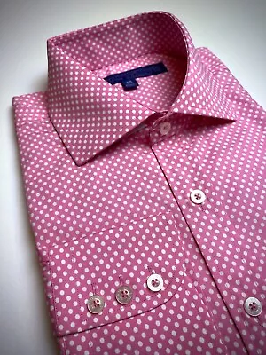 DESIGNER Mens Polka Dot Dress Shirt Hot Pink. Size M. 16.5/35.25  Cotton. • $29.99