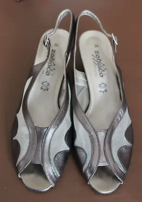 Zodiaco Peep Toe Mesh & Leather Medium Heel Strappy Court Shoe Size 6 Excellent • £19.99