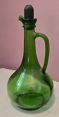 Vintage Boho Green Glass Wine World Bottle Jug Decanter Wine World 1976 12  • $20