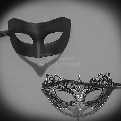 Couple Masquerade Mask Black Metal RHINESTONES Beyondmasquerade • $12.74