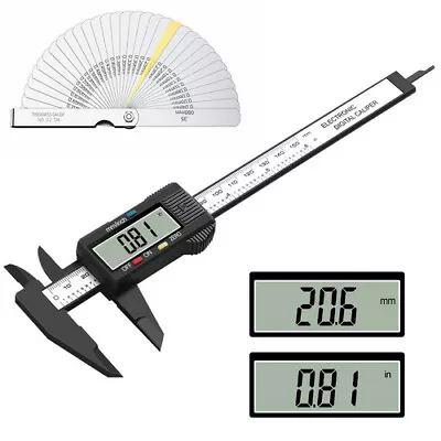 6 Inch Digital Vernier Caliper Micrometer Tool 150mm With 32 Steel Feeler Gauge • $11.65