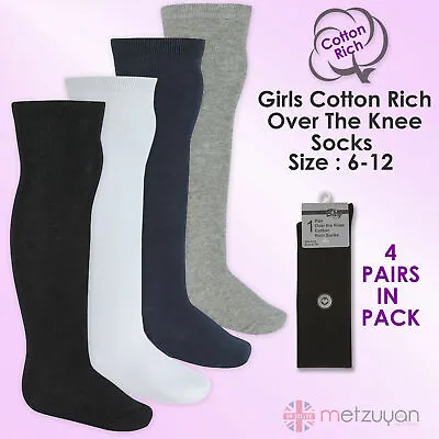 £5.99 • Buy BAY 6 Kids Childrens Girls School Socks 4 Pairs High Over The Knee Cotton Rich