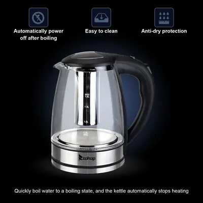 Electric Kettle Glass 7 Colors LED Illuminated Portable Jug Security 1.8L 1800W • £20.99