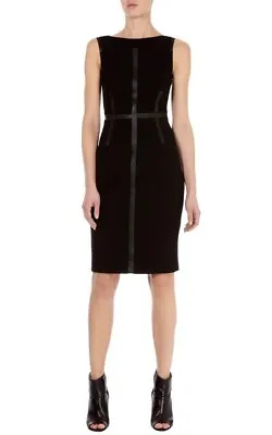 Karen Millen BNWT Black Faux Leather Tuxedo Pencil Dress UK 10 US 6 RRP £160 • £89