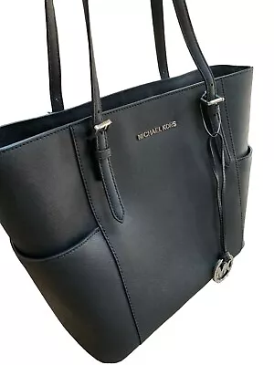 MICHAEL KORS Jet Set Travel Large Tote Black Saffiano Leather / Silver NEW • $122