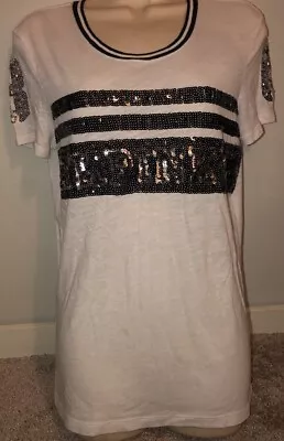 White Oversize Sequin Bling Logo Top Victorias Secret PINK Size Small! Piling  • $3.25