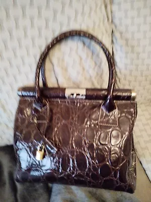 Vintage L' ARTIGIANO Italian Brown Leather Crocodile Ladies Handbag  • £30