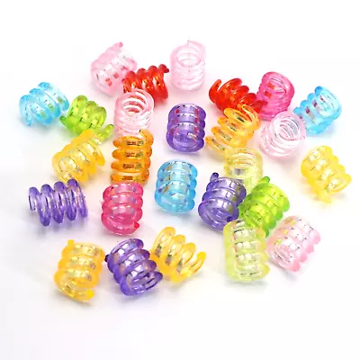 50 Mixed Transparent Color Acrylic Spring Dreadlock Ring Hair Pony Beads 15mm • $2.92