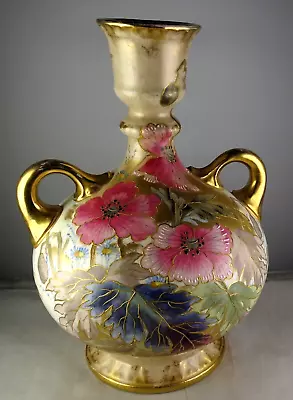 Royal Bonn Franz Anton Mehlem Handled Vase Floral Heavy Gold Trim • $112.46