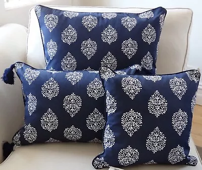 Navy & White Patterned Cushion Cover 2 Sizes Available - Hamptons Coastal Look • $39.95