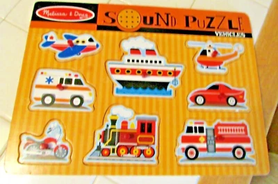 $7.39 • Buy Melissa & Doug Vehicles Sound Puzzle Wooden Peg Puzzle & Sound Effects VGUC