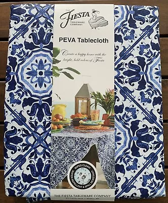 NWT Fiesta PEVA Vinyl Tablecloth Cobalt Blue Spanish Tile Print 60 X 102 Outdoor • $21.99