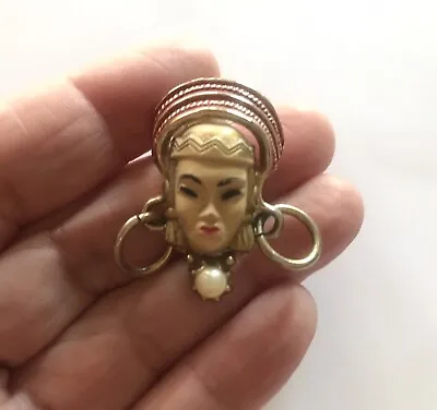 Selro Selini Asian Princess Vintage Brooch Pin MCM Mid Century Modern Era Estate • $20