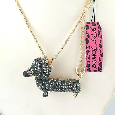 Betsey Johnson Clear Crystal Black Dachshund Dog Gold Plated Pendant  Necklace  • $16.95