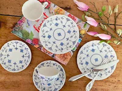Vintage Myott Finlandia Blue Floral On White Ceramic Side Plate Cereal Bowl • $12