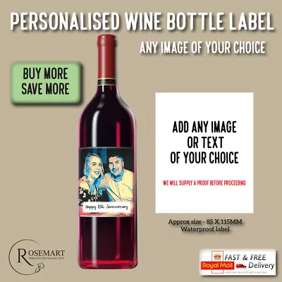 £2.50 • Buy Personalised Photo Text Anniversary, Birthday, Housewarming Wine Bottle Label