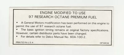 69 70 Chevelle Corvette Camaro Z28 Copo 97 Research Octane Premium Fuel Decal • $4.99