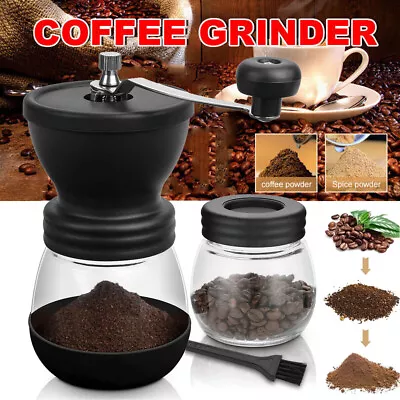 Manual Coffee Grinder Burr Handheld Coffee Bean Spice Mill Grinder Machine Glass • £10.92