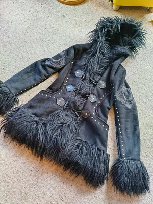 £85 • Buy Kill Star Black Shearling Penny Lane Afghan Witchy Gothic Alt Faux Fur Coat Sz S