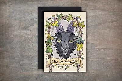 Black Phillip Greetings Card - Gothic Live Deliciously Goat Pagan Witch Card • £3.50