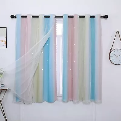 Rainbow Blackout Curtains Kids Bedroom BlackOut Curtain 2PCS DoubleLayer Curtain • £31.99