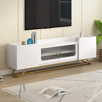 Modern TV Stand Fluted Glass Entertainment Center Faux Marble TV Console Table • $156.25