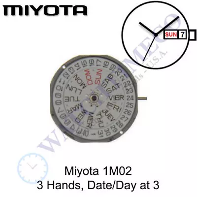 Genuine Miyota 1M02 / GM02 Watch Movement Japan 3 Hands Date/Day At 3 • $12.39