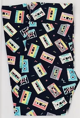 TC LuLaRoe Tall & Curvy Leggings Cassette Tapes Retro 80s Walkman Navy Blue Q32 • $17.90