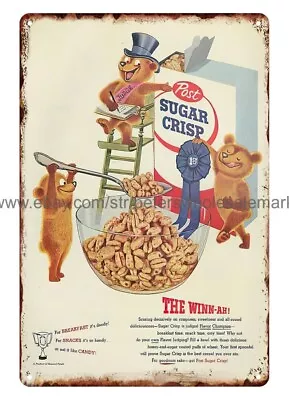 1950s Post Sugar Crisp Cereal Childhood Memory Metal Tin Sign Walls Of Decor • £18.27