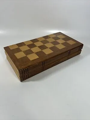 Vintage Chess Board Folding Oak Wood Bookshelf Box W/Original Pieces Travel Game • $34.95