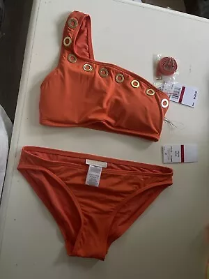 Michael Kors Iconic Solid One Shoulder Bikini 2PC Swim Suit Zinnia SZ XS $128 • $68