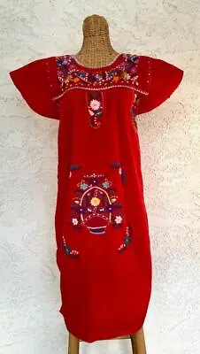 Embroidered Mexican Leo's Apparel Puebla RED Cotton Embellished Dress Sz S NWOT • $39.99