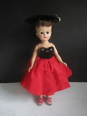 Vtg Vogue JILL Doll 10  Brunette Hair Fashion Doll Red Cocktail Dress Walker • $38