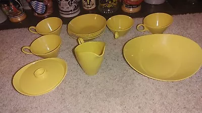 Vintage Mid Century Melamine Melmac Harvest Gold 11 Pieces Coffee Cream & Sugar • $22.49