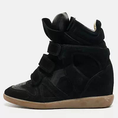 Isabel Marant Black Leather And Suede Wedge Sneakers Size 37 • $330.75