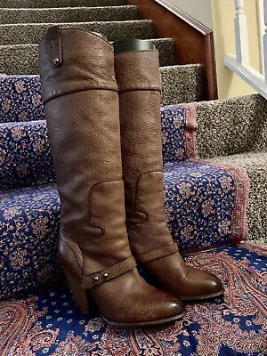 Vintage SAM EDELMAN Brown Distressed Leather Over~the~knee High Heeled Boots Sz7 • $80