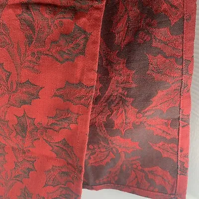 Vtg Red Black Holly Christmas Table Runner Cotton Jacquard~Hollywood Regency 56” • $32.99