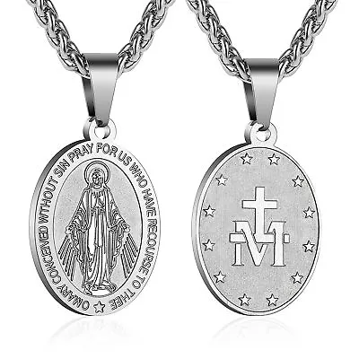 RS Miraculous Medal Virgin Mary Necklace For Men Boys Stainless Steel Religio... • $10.93