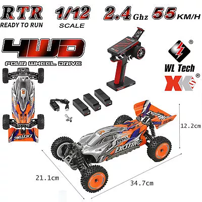 WLtoys 124010 1/12 4WD RC Car 55KM/H High Speed Off Road 3xBattery Buggy AU A8N7 • $159.91