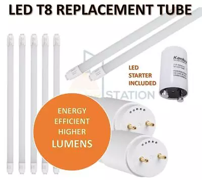 LED Tube T8 Fluorescent Replacement 2ft 4ft 5ft Cool White Daylight HIGH LUMENS • £16.69