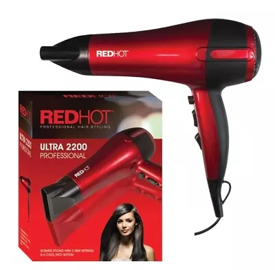 Red Hot 2200w Professional Style Hairdryer 3 Heat 2 Speed Settings Hair Dryer • £16.89