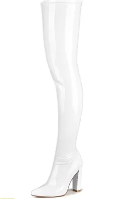 WSKEISP Thigh High Boots Patent Leather PU Heeled Over The KneeSize  US 10/EU41 • $53.10