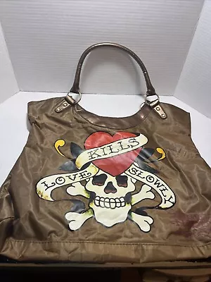 Ed Hardy  Love Kills Slowly  Large Brown Vinyl Tote Bag • $25.99