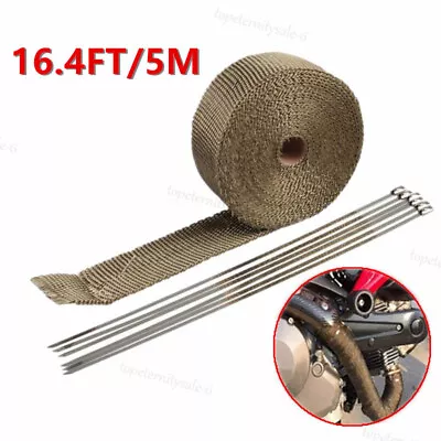 5M Titanium Exhaust Header Pipe Insulation Thermal Wrap Trap Motorcycle + 4 Ties • $9.99