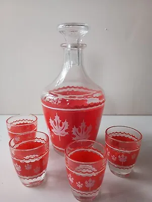 Luminarc Decanter Canadian Maple Leaf 70s Shot Glass Set France VTG Retro Bar • $24.99